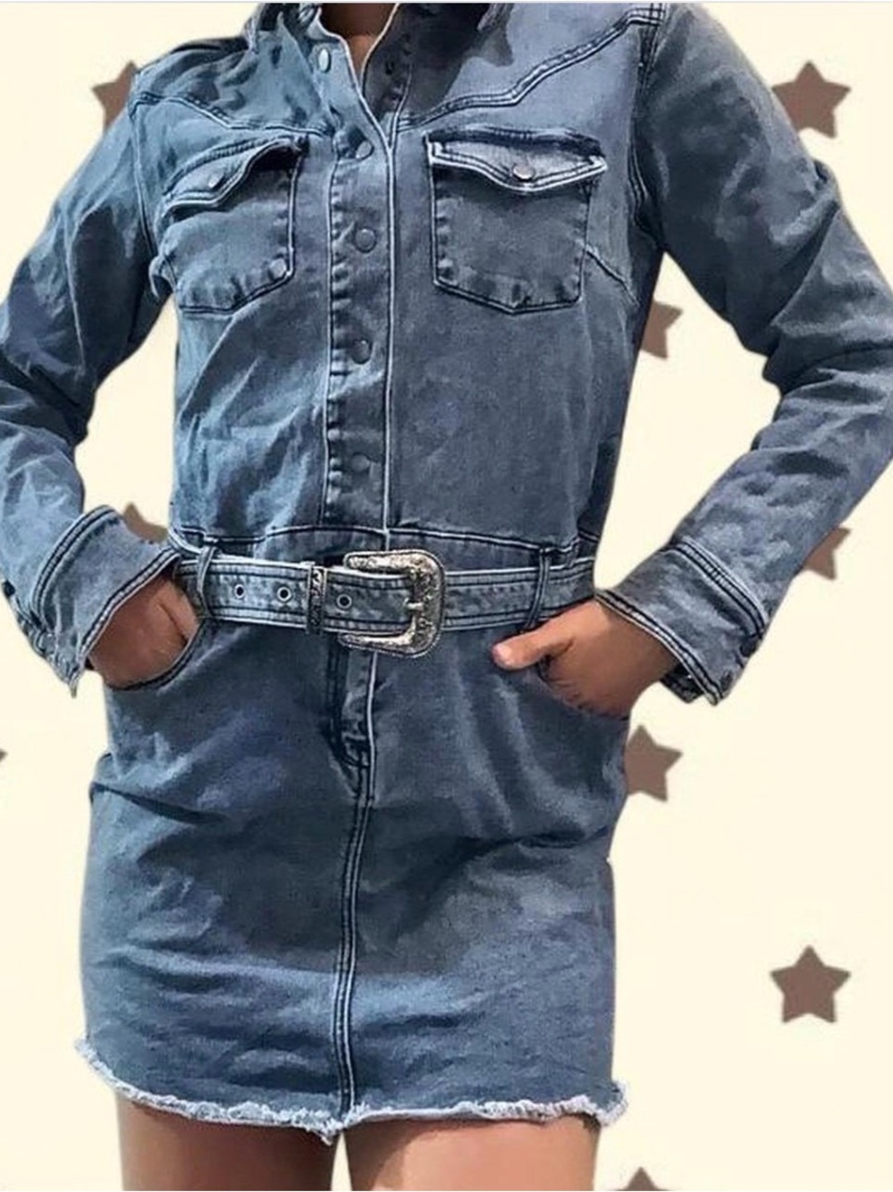 Idyllwind Blue Denim Shirt Dress with Western Buckle Belt